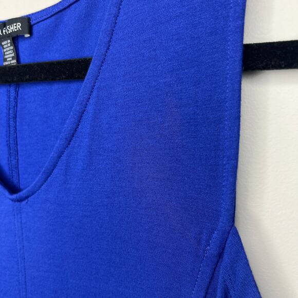 Eileen Fisher Adriatic Blue V-Neck Viscose Jersey Flare‎ Dress XXS Minimalist - Picture 3 of 9